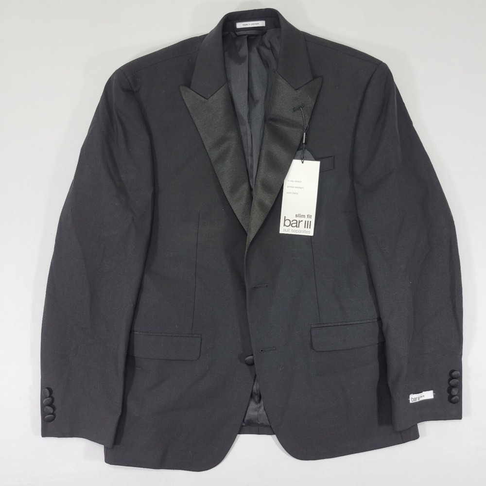 Bar III Men's Tux‎ Jacket Black Wool Blend Size 38S SLIM NEW